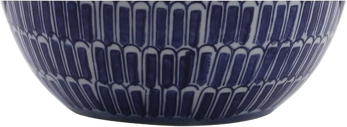 JONATHAN Y 21" Navy Ceramic Hand-Painted Scallop Sphere Table Lamp, Coastal Transitional Bedside Lamp with White Linen Drum Shade, LED Bulb Included JYL5044A