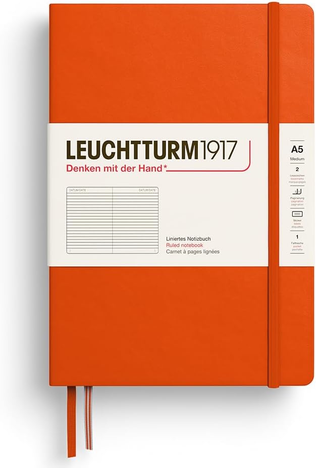 LEUCHTTURM1917 373983 Notebook Medium (A5), Hardcover, 251 Numbered Pages, Pumpkin, Ruled