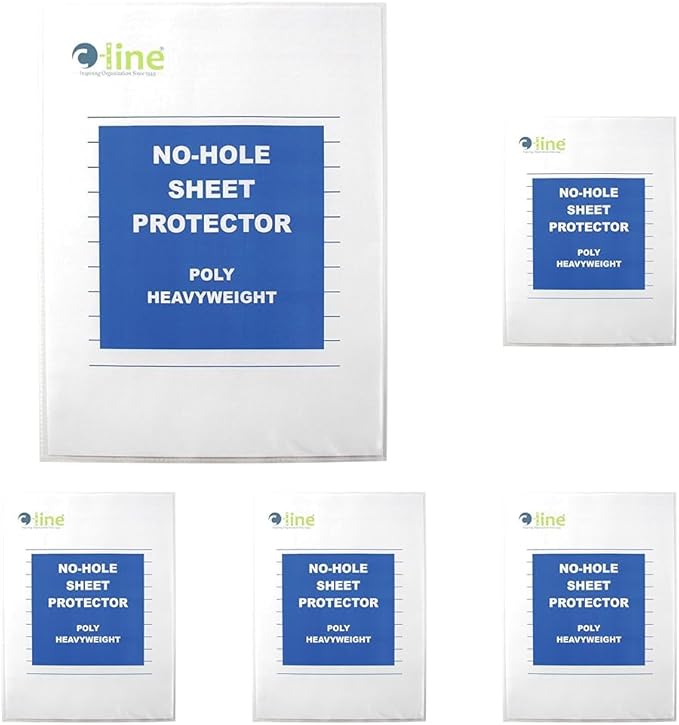 C-Line Top Loading Heavyweight Poly No-Hole Sheet Protectors, 8.5 x 11 Inches, 25 per Box (62907) (Pack of 5)