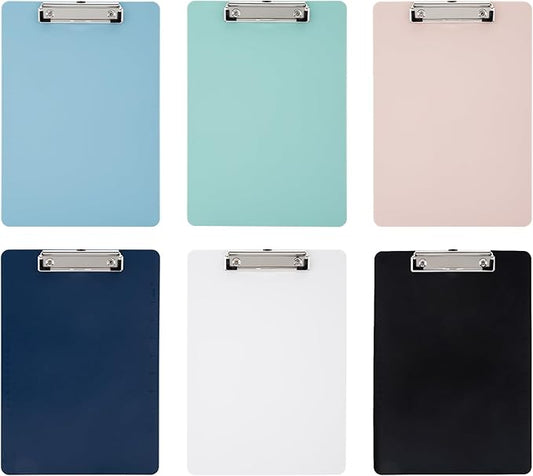 6 Pack Plastic Clipboards with Low Profile Clip, Hanging Clipboards Bulk, Clip Boards 8.5x11 Holds 100 Sheets, A4 Letter Size Clipboard for Teacher, Students, Kids, Classroom & Office