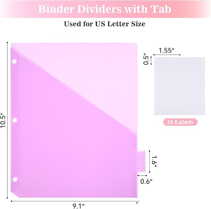 8-Tab Dividers for 3 Ring Binder, 96 Count Binder Dividers with Pockets, Subject Dividers, 3-Hole Plastics Sheets Protectors for US Letter Size in 0.5", 1",2" Binders, 8 Pastel Colors, 12 Packs