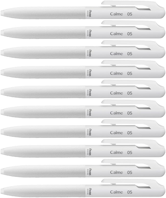 Pentel Oil Based Ballpoint Pen, Calme 0.5mm, Grayish, White, Black Ink, 10 Count BXA105W-A