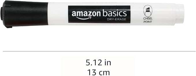 Amazon Basics Dry Erase Whiteboard Markers, Chisel Tip, Low-Odor, Assorted Colors, 4-Pack, Black, Red, Green, Blue