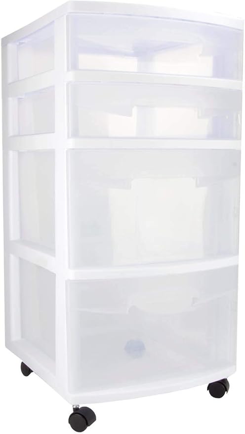 Sterilite 28228002 Home 4 Drawer Wide Storage Cart Portable Container w/Casters