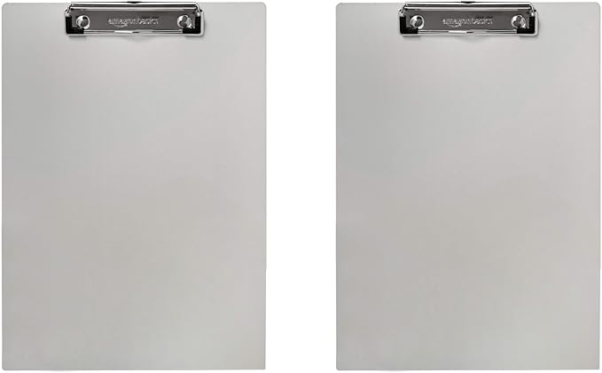 Amazon Basics Aluminum Clipboard, Letter Size, Office Supplies, 2-Pack, Silver