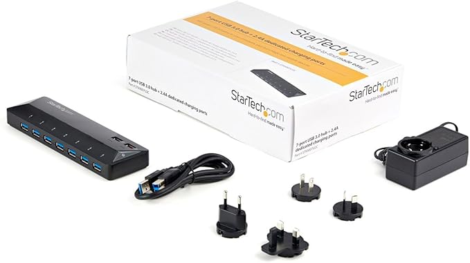 StarTech.com 9 Port USB 3.0 Hub - 7 x USB-A, 2 x USB-A Fast Charge Ports - Multi Port Powered USB Charging Station (ST93007U2C)