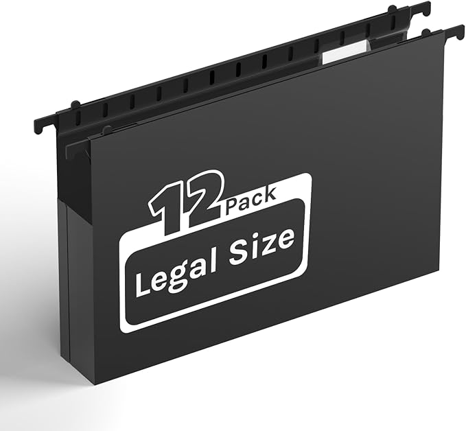 Ansook Extra Capacity Legal Size Hanging File Folders,Heavy Duty 2" Expansion File Folders Hanging with Tabs,12 Pack Plastic Legal File Cabinet Folders,Hanging File Frame Organizer,File Box Folder