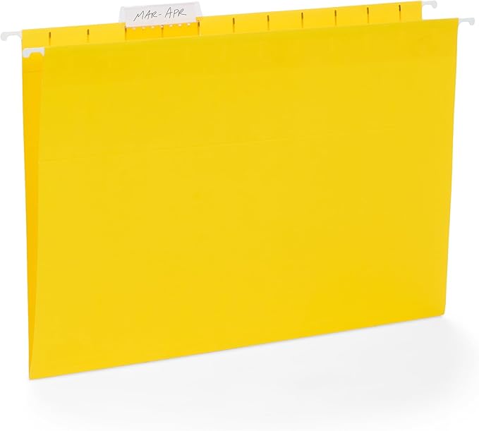 Blue Summit 75 Pack Colored Hanging File Folders Letter Size No Expansion, Colored Hanging File Folders Bulk, Assorted Colors, Designed for Bulky Files, Medical Charts, 1/5 Tabs