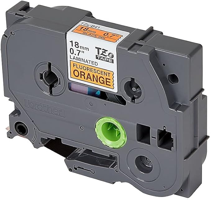 Brother Genuine P-touch TZE-B41 Tape, 3/4" (0.7") Wide Standard Laminated Tape, Black on Fluorescent Orange, Laminated for Indoor or Outdoor Use, Water-Resistant, 0.7" x 16.4' (18mm x 5M), TZEB41