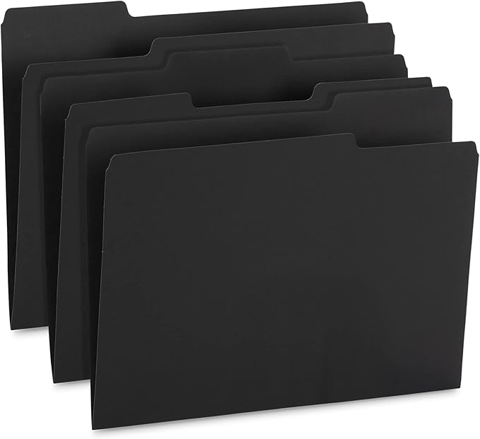 100 Blue Summit Supplies Black File Folders - Letter Size File Folders with 1/3 Cut Tabs, Durable 11pt Black Paper, Holds Letter Size Documents, 100 Pack