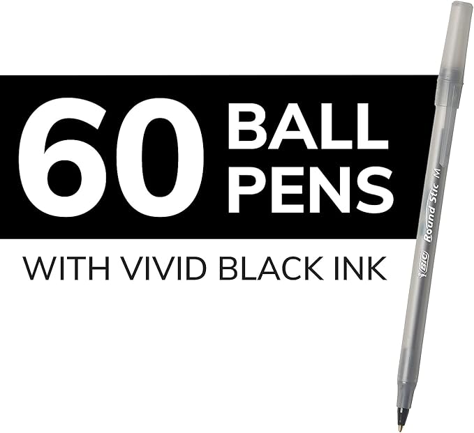BIC Round Stic Xtra Life Ballpoint Pen, Medium Point (1.0mm), Black, 60-Count