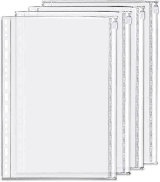 4 Pack B5 19 Holes Binder Zip Pockets Plastic Binder Zipper Folders Waterproof 19 Holes Zipper Loose Leaf Bags Zip Lock Envelope for Documents Notebooks Cards