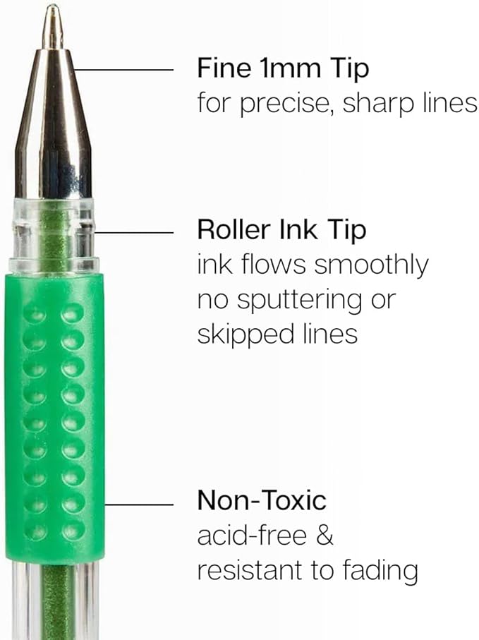 KINGART Green Tones Rollerball Gel Pens, Set of 24 Colors, XL Ink Cartridge - More Ink, All Ages, Writing, Coloring, Doodling, Scrapbooking, Journaling & More