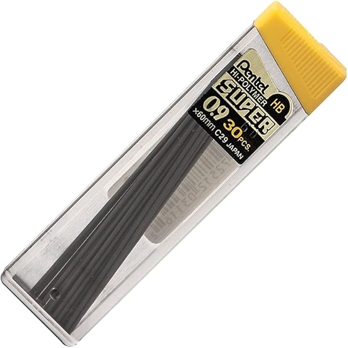 Pentel Super Hi-Polymer Lead Refills, (0.9 mm), Thick, HB, Pack of 3, 90 Pieces of Lead (C29BPHB3)