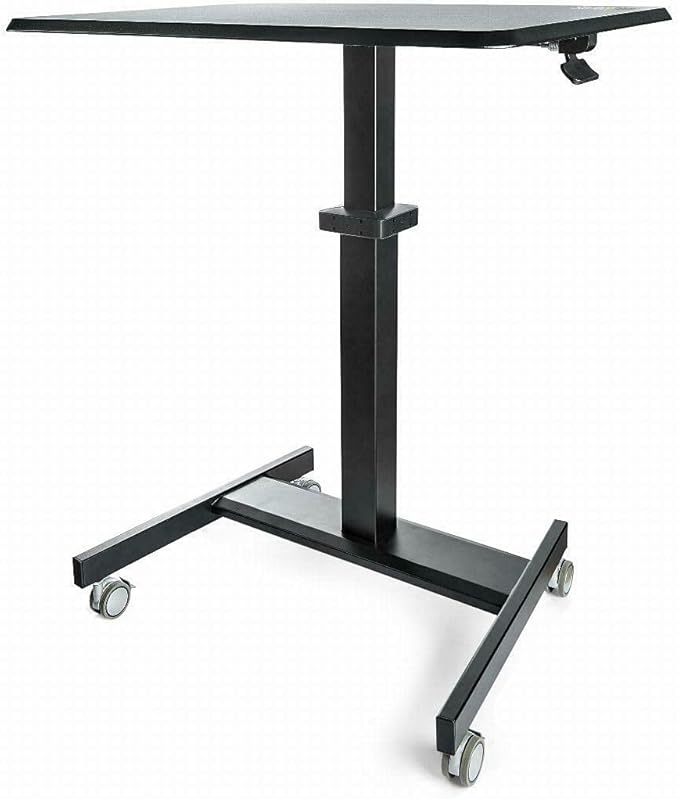 StarTech.com Mobile Standing Desk - Portable Sit Stand Ergonomic Height Adjustable Cart on Wheels - Rolling Computer/Laptop Workstation Table with Locking One-Touch Lift for Teacher/Student (STSCART2)