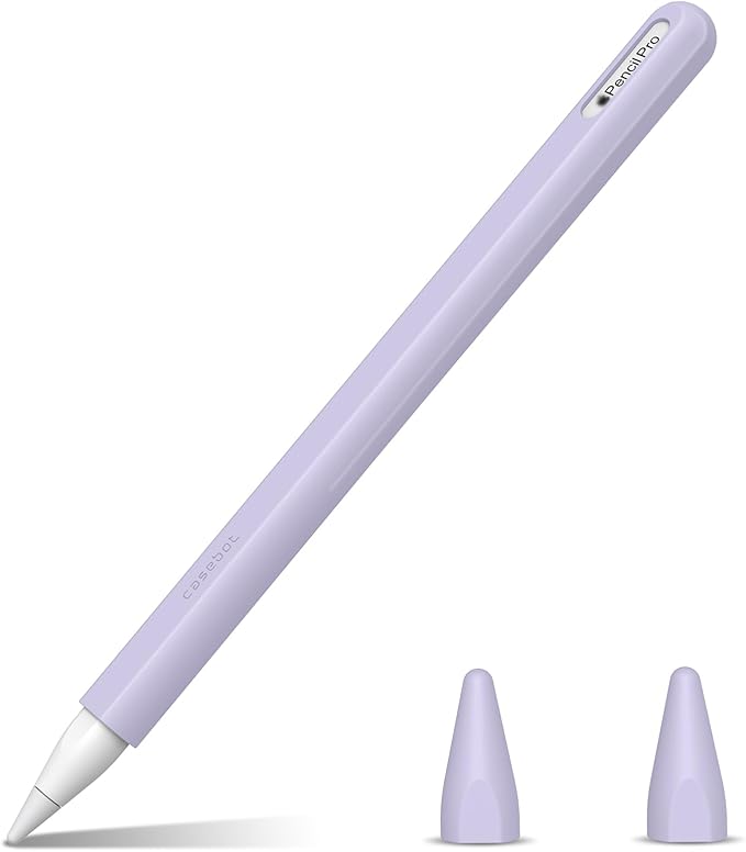 Fintie Silicone Sleeve for Apple Pencil Pro & Apple Pencil 2nd Generation, Light Pen Skin Case Cover Soft Protective Grip Holder with 2 Nib Covers Accessories, Lilac Purple