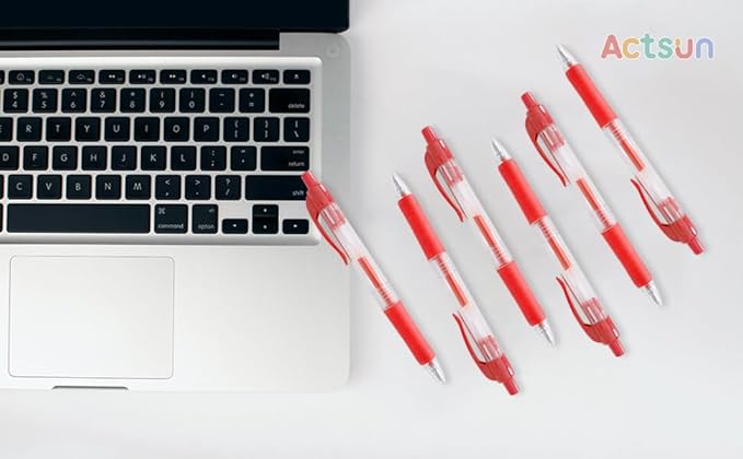 Red Gel Ink Pens, 12 Pcs, Fine Point, Smooth Writing, Retractable, 0.8 Mm, Gift for Women & Men, Journaling, School & Office Supplies