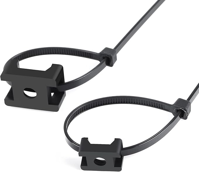 100 Pcs Cable Zip Tie Saddle Type Mounts Base with 8" Cable Ties Tapping Screw, Wire Cable Clips Organizer Holders Clamps Black (Pack of 2)