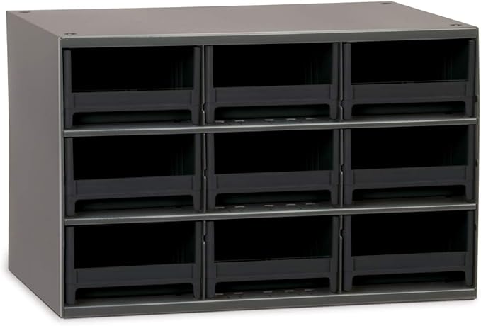 Akro-Mils Steel Garage Storage Cabinet, Small Parts Organizer Metal Cabinet for Hardware, Nails, Screws, Bolts, Nuts, and More, 17" W x 11" D x 11" H, 9-Drawer, Gray Cabinet/Black Drawers (19909)