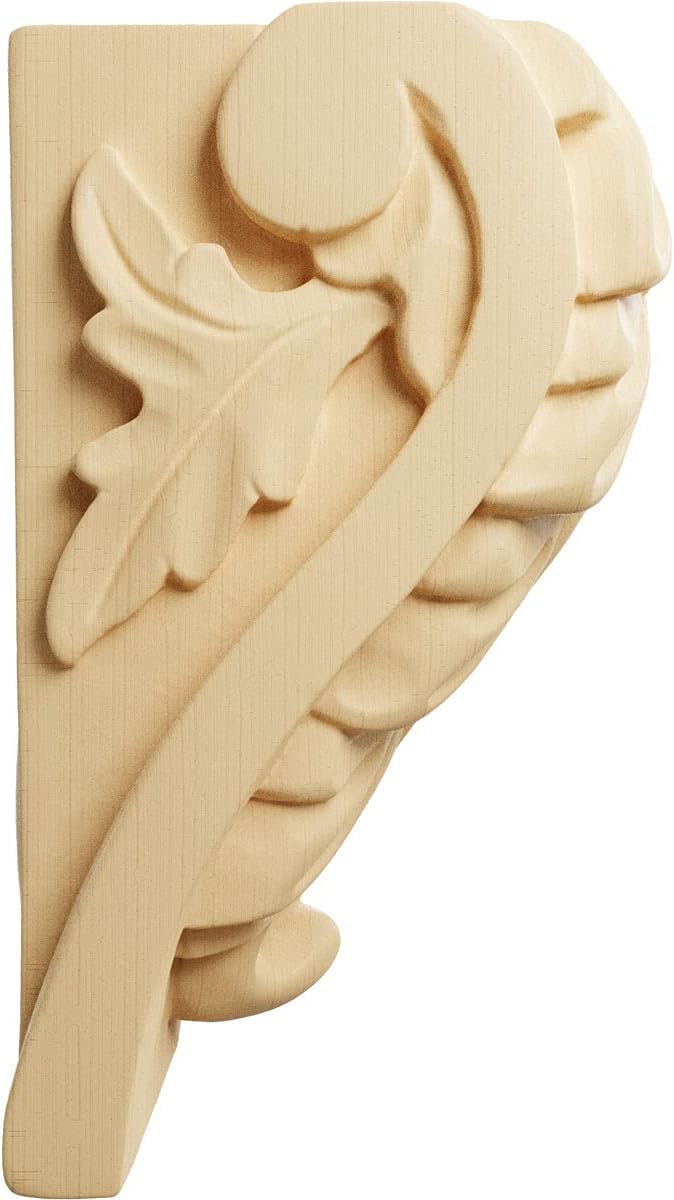 Ekena Millwork CORW02X02X04BAMA Small Acanthus Leaf Block Wood Corbels, 2 1/2"W x 2 1/4"D x 4"H, Maple