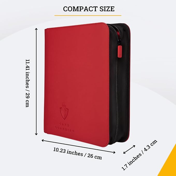 Card Guardian - Toploader 4 Pocket Premium Binder with Zipper for 160 Cards - Side Loaded Pockets - Compatible with Sports and Trading Cards TCG (Red)