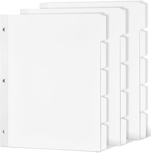 Forvencer Blank Writable Binder Dividers, 1/5 Cut Tabs, 3 Hole Punch Dividers with Reinforced Edge, Binder Dividers with Tabs, Letter Size, 3 Sets, 15 Dividers, White