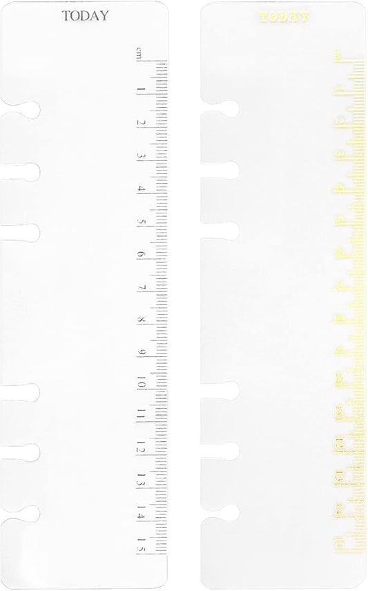 2 Pack A6 6 Holes Page Marker Ruler Plastic Binder Divider for Journal Magazine Notebook (GRuler)