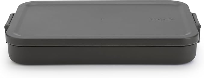 Brabantia Make & Take Flat Lunch Box (Dark Gray) Convenient Size for Bags, BPA-Free, Airtight Snap Locks, Microwave & Freezer Safe, Travel Meal Prep Container