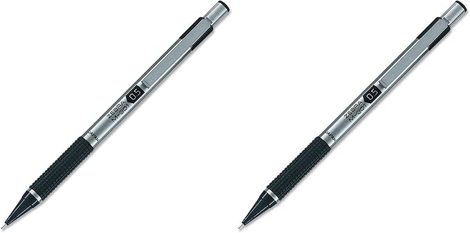 Zebra Pen M-301 Mechanical Pencil, Stainless Steel Barrel, Fine Point, 0.5mm, Black Grip, 2-Pack