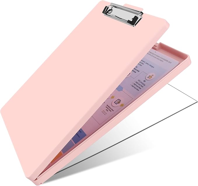SFLHHDM Clipboard with Storage,Heavy Duty Clip Boards 8.5x11 with 2 Storage Case,Clear Visible Panel Storage Clipboards,Side Opening Nursing Clipboard Folder for Office Supplies-Soft Pink