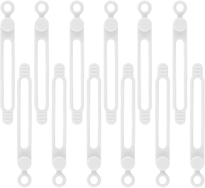 12Pcs White Silicone Cord Strap, Silicone Cable Ties, Reusable Cable Ties Management Organizer, Multipurpose Elastic Cord Organizer for Bundling and Fastening Cable