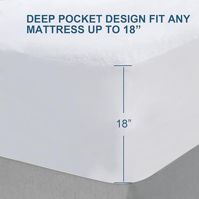 Split King Size Mattress Protector Waterproof,Smooth Top Mattress Protector for Kids,Breathable Skin Friendly and Noiseless Fitted Sheet,Viscose Terry Mattress Cover