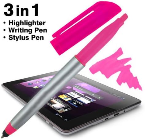 Stylus Ballpoint Pen With Highlighter Tips, 3-1 for Touchscreens, Writing and Highlighting, Bright Colors, Black Ink, Pack of 10