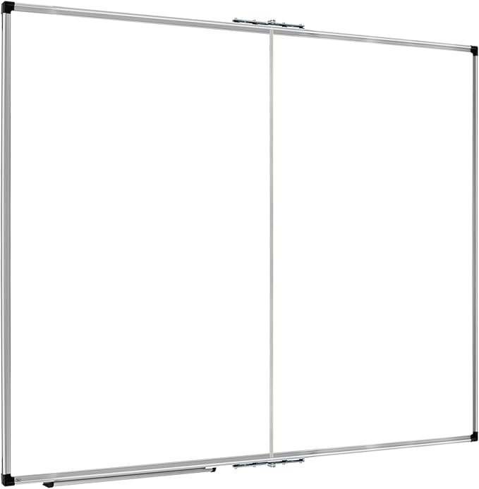 XBoard Magnetic Whiteboard 48 x 48 Inch, Foldable Dry Erase White Board with Aluminium Frame & Marker Tray 4' x 4', Wall Mounted Folding Message Presentation Board