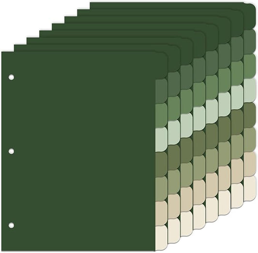 Whaline 64 Pcs/ 8 Set Sage Green 3 Ring Binder Dividers Colorful Index Dividers Plastic Page Folder Divider Sheets Protectors for Notebook Home Office Classroom Supplies
