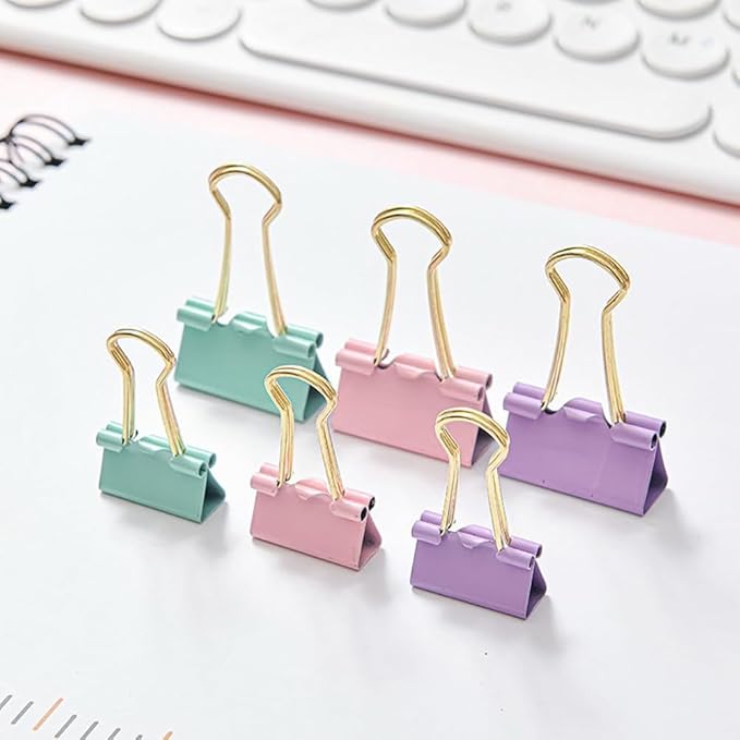 155 Pcs Paper Binder Clips Set Assorted Size Binder Paperclips Candy Color Paper Clips Document Organization Binder Clips with Container Pink