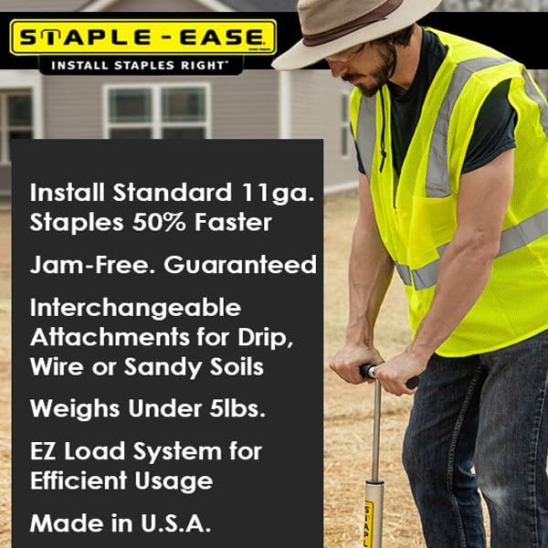 Combo Pack Driver for Sod Staples, Landscape Stakes, Drip Irrigation or Erosion Control Installation Tool, Back Saving, Labor Saving Staple Gun