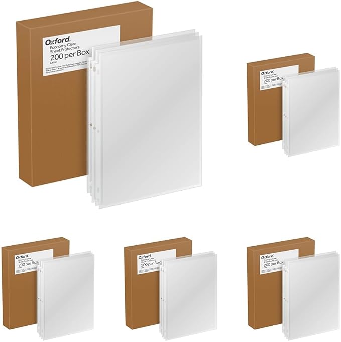 Oxford Sheet Protectors,Clear Finish,Page Protectors for 3 Ring Binder,Top Load,Letter Size Plastic Sleeves,Reinforced 3 Hole Punch for Binders, (33268),(Pack of 1000)