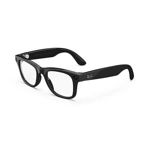 Ray-Ban Meta (Gen 1), Wayfarer, Shiny Black | Smart AI Glasses for Men, Women — 12 MP Ultra-Wide Camera, Open-Ear Speakers for Audio, Video Recording and Bluetooth — Clear Lenses — Wearable Technology
