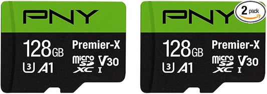 PNY P-SDU128X2V31100PX-GE 128GB Premier-X Class 10 U3 V30 microSDXC Flash Memory Card 2-Pack - 100MB/s, Class 10, U3, V30, A1, 4K UHD, Full HD, UHS-I, Micro SD