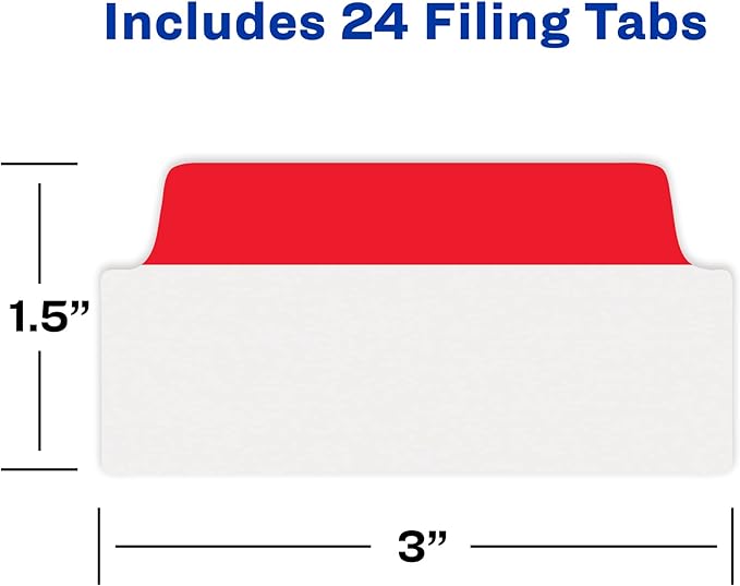 Avery Filing Ultra Tabs, 3" x 1.5", 2-Side Writable, Red/Blue/Green, 24 Repositionable File Tabs (74775)