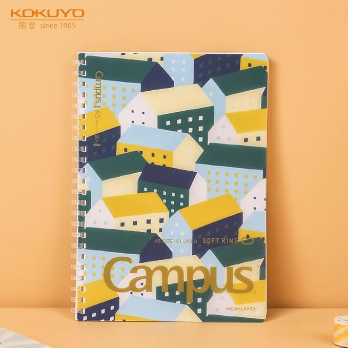 KOKUYO Spiral Lined Notebook, 4 Pack 8.3'' x 5.8'' SOU SOU Journal A5 Soft Ring Notebooks with 8mm Dot Ruled, 50 Sheets, 1 Subject Notebook for School and Note Taking
