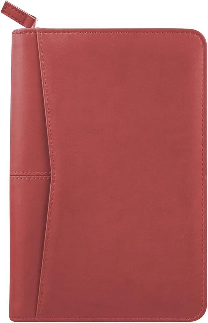 Small Portfolio Organizer, A5 Zippered Business Portfolio, Junior Padfolio Folder Binder for Men Women,5 x 8 Writing Pad Included, Red
