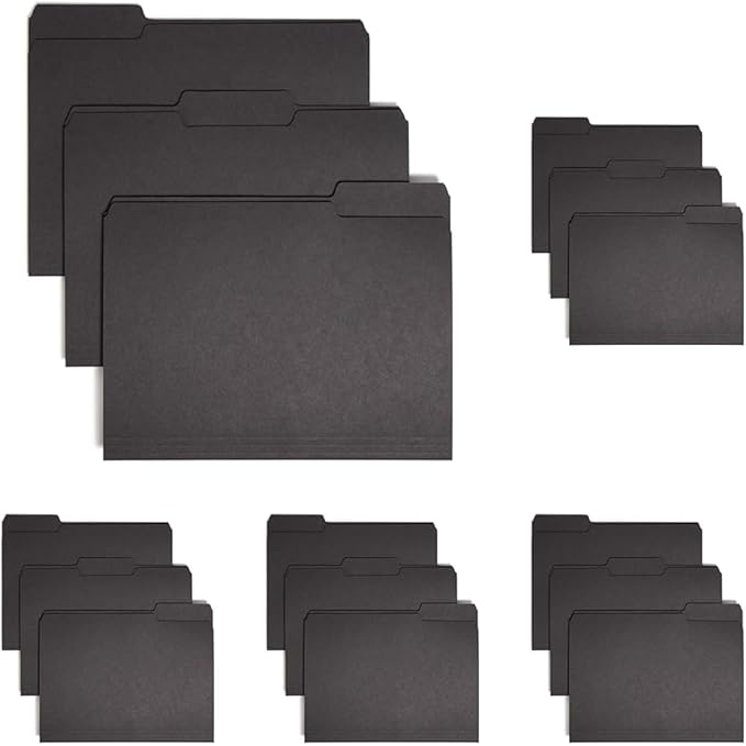 Smead Interior File Folder, 1/3-Cut Tab, Letter Size, Black, 100 per Box, Expandable File Folders for Filing Cabinet (Pack of 5)