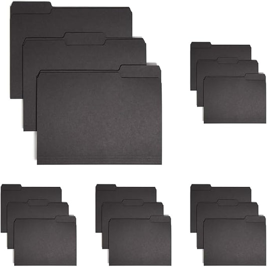 Smead Interior File Folder, 1/3-Cut Tab, Letter Size, Black, 100 per Box, Expandable File Folders for Filing Cabinet (Pack of 5)