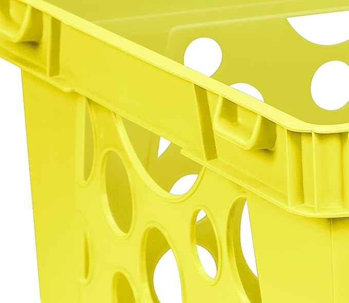 Storex Premium File Crate with Handle Cutouts – Letter and Legal Document and Folder Storage, Classroom Yellow, 1-Pack (61462F03C)