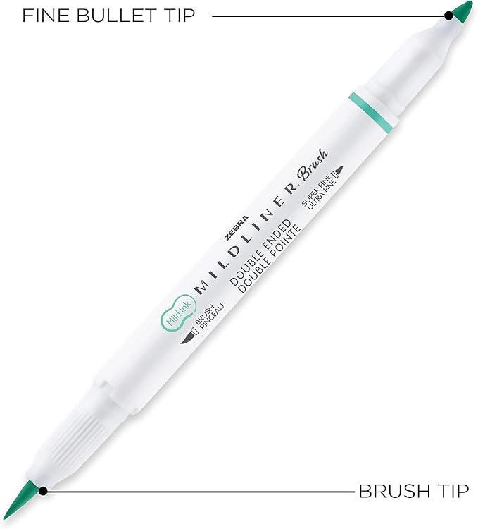 Zebra Pen, Mildliner Dual-Ended Brush Pens, 10 Assorted Colors, Brush and Fine Tips, Soft Mild Ink with No Bleed-Through, Water-Resistant Ink for Journaling, Calligraphy, Planners, 10-Pack (79101)