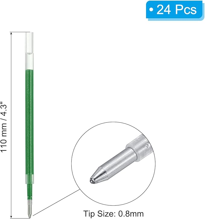 PATIKIL Gel Pen Refills, 24 Pcs 0.8mm Medium Point Glitter Coloring Gel Ink Pen Replace Refills for Retractable Click Pens Writing Drawing Doodling Office Study Classroom Supplies, Green