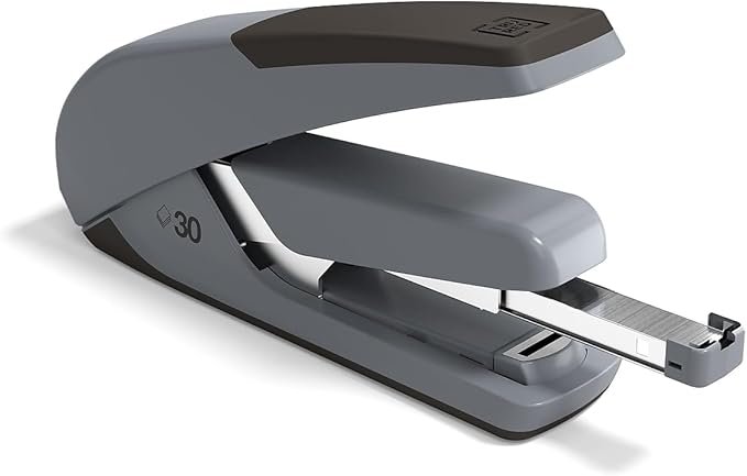 Staples TRU RED One-Touch DX-4 Desk Stapler, Non-Slip, Low-Staple Side Indicator, Rubber Finished Grip, 30-Sheet Capacity, Black/Gray
