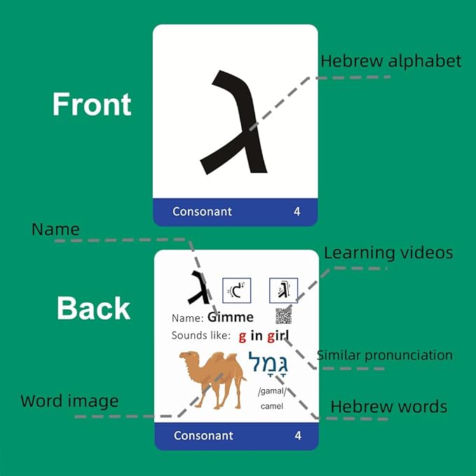 Hebrew Biblical Alphabet Syllabary Flash Cards – Alef Bet Letter Educational Jewish Language Learning Flashcards